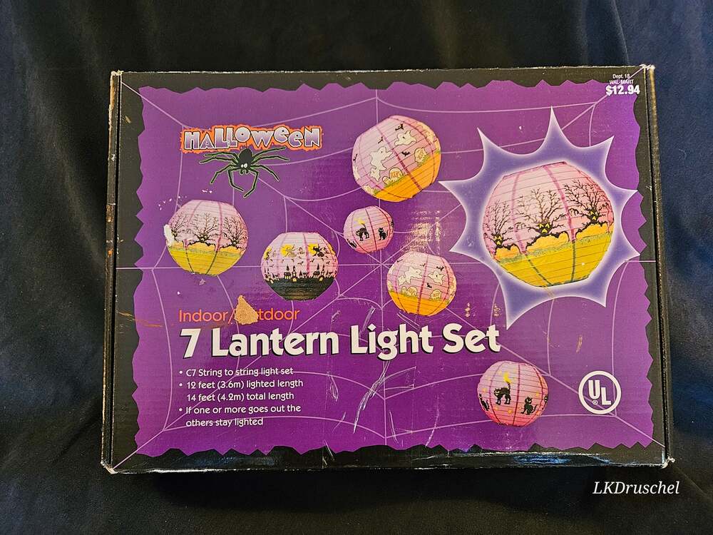 Halloween 7 Paper Lantern String Lights 12 Ft Purple Witch Ghost Haunted House